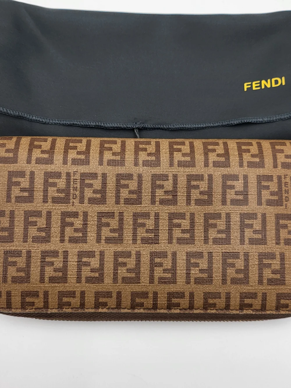 FENDI Zucchino Spalmati Forever Zip Around Wallet Nocciola, Authentic w/COA.